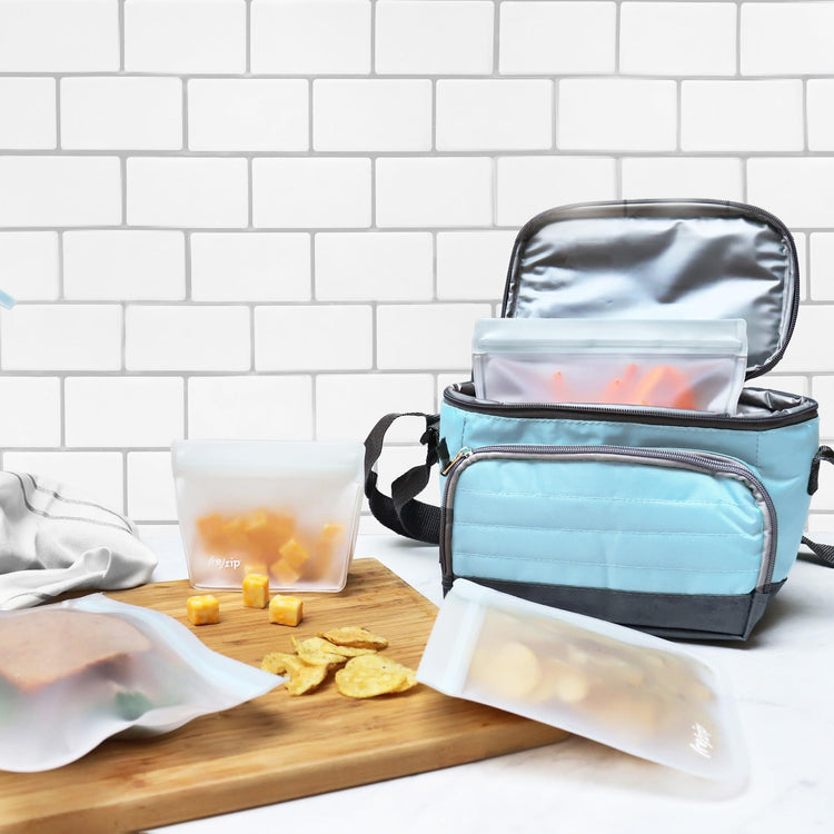 re) zip 4-Piece Reusable Lunch & Leftovers Food Storage Bags – Leakproof, Airtight, BPA-Free, Food-Safe PEVA – Freezer Safe & Travel Friendly – Includes 1 Gallon, 2 Sandwich & 1 Snack Bag (4 Count)