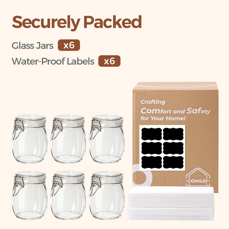 Round Glass Jars with Airtight Lids 25 oz 6 Pack Pickling (6 Count)