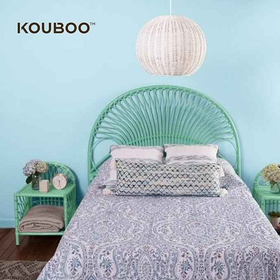 KOUBOO Lamp Wicker Ball Pendant – Boho Rattan Ceiling Light Fixture for Dining Room, Kitchen Island & Living Room Décor – Modern Farmhouse Pendant Light Shade, White