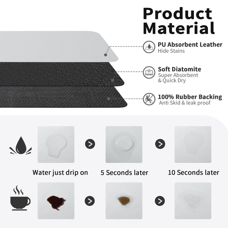 Coffee Mat Absorbent Hide Stain Rubber Backed Dish Drying Mat for Kitchen Counter