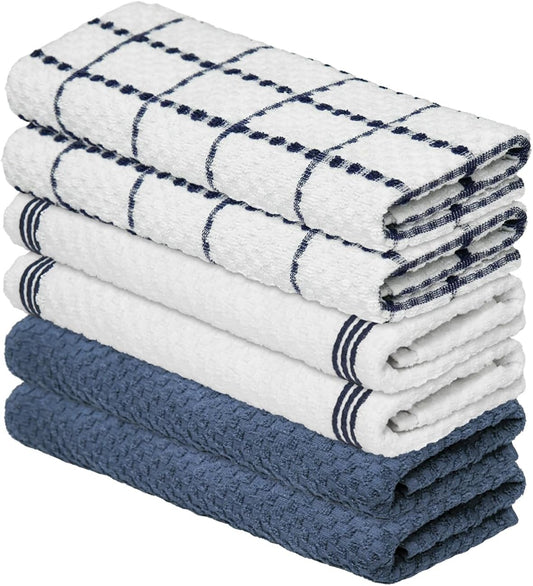 Artoid Mode Ring Spun Cotton Blue Kitchen Dish Towels, 15x25 Inch Ultra Soft Absorbent Quick Drying Household Cleaning Tea Towels Bar Towels Set of 6 - Nestoria