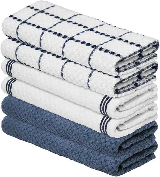 Artoid Mode Ring Spun Cotton Blue Kitchen Dish Towels, 15x25 Inch Ultra Soft Absorbent Quick Drying Household Cleaning Tea Towels Bar Towels Set of 6 - Nestoria
