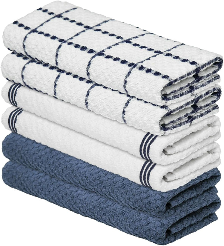 Artoid Mode Ring Spun Cotton Blue Kitchen Dish Towels, 15x25 Inch Ultra Soft Absorbent Quick Drying Household Cleaning Tea Towels Bar Towels Set of 6 - Nestoria