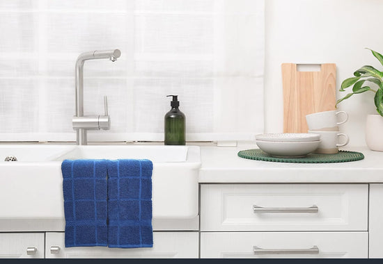 100% Cotton Terry Dish Towels for Kitchen, 4 Pack Plain, 16 x26 Inches, Super Soft and Absorbent, Perfect for Cleaning and Dish Washing | Navy Blue Kitchen Towels - Nestoria