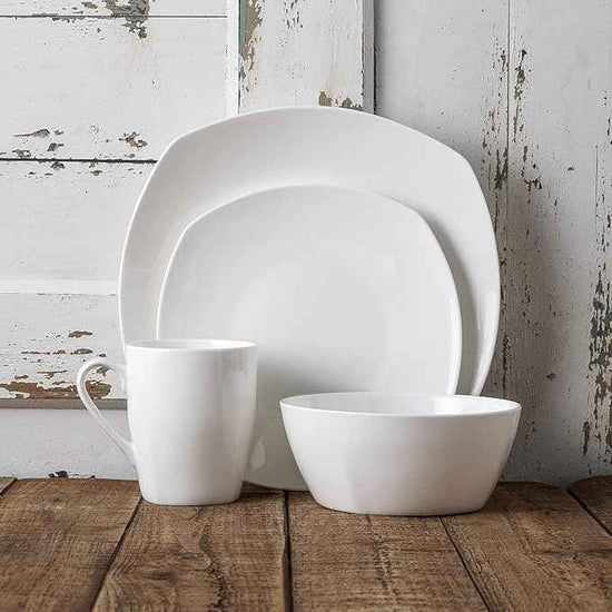Stone Lain Bone China Soft Square 16 Piece Dinnerware Set, White