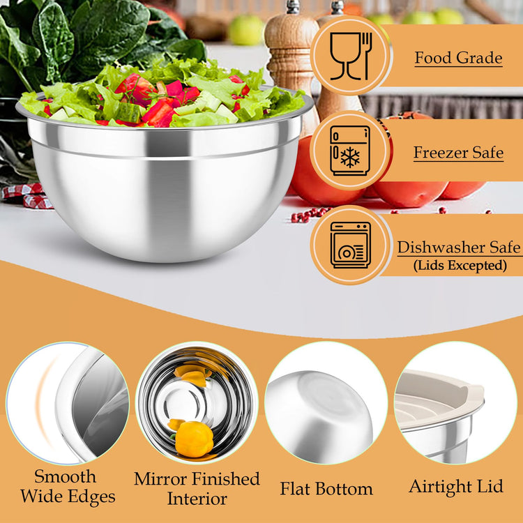 Mixing Bowls Stainless Steel Nesting Salad Bowls Set (6 Count)