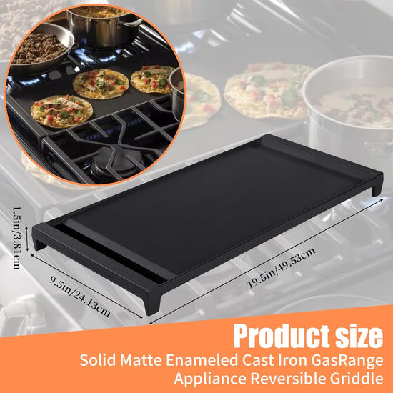 Upgraded Cast Iron WB31X24738 Griddle Replacement for GE Stove – Center Griddle Pan WB31X24998, 19.5"x9.5" Cooktop Griddle Plate, 2pcs Luffa Sponge, Nonstick Flat Top - Nestoria