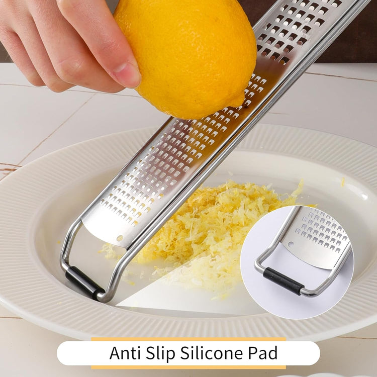 Lemon Zester Tool, Citrus Zester Grater with Handle, Heavy Duty Stainless Steel Fine & Coarse Cheese Grater for Ginger Garlic Chocolate Fruits Vegetables, with Protective Cover