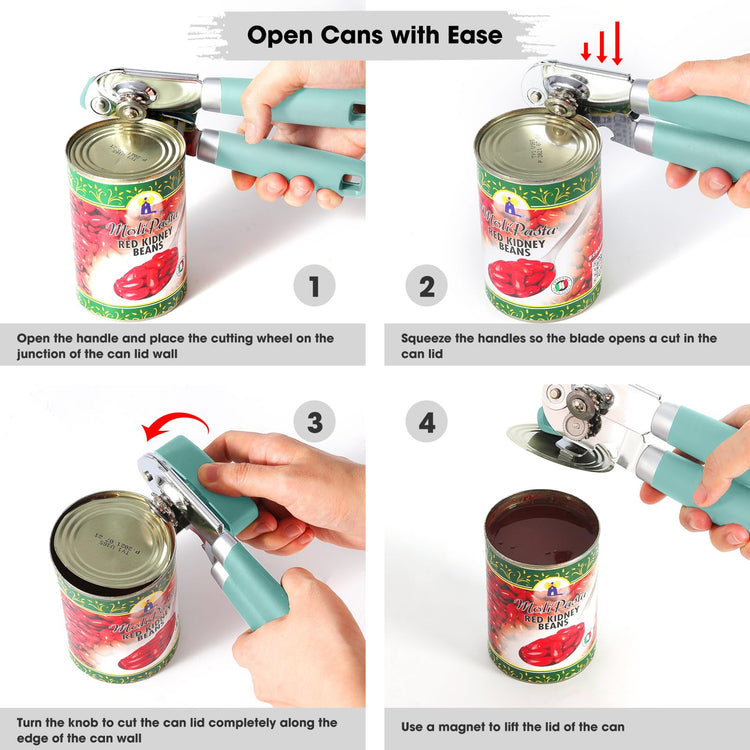 Heavy Duty Hand Can Opener Manual with Magnet Lid Remover
