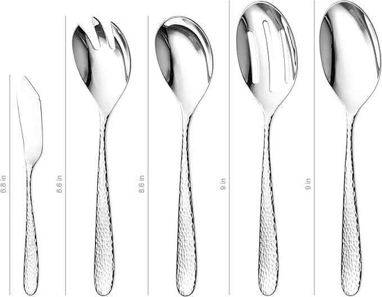 Hammered Serving Utensil Set, 18/10 Stainless Steel Serving Spoons, Salad Servers, Butter Knives, Mirror Finish, Dishwasher Safe, Elegant and Durable (10-Piece Serving Set, Fidenza Hammered)