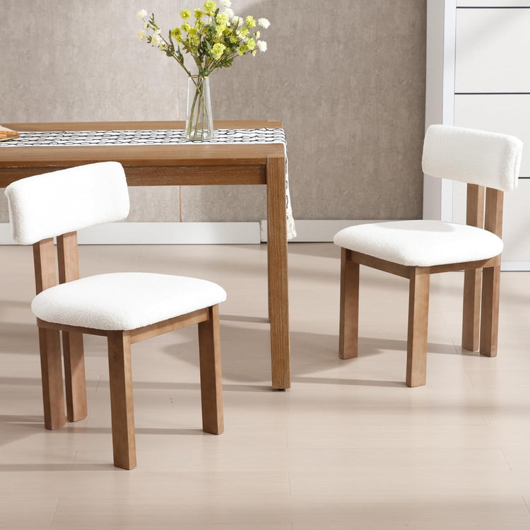 chairus Dining Chairs Set of 2 Faux Fur Diner Chairs Wood Chairs for Kitchen and Dining Room, White