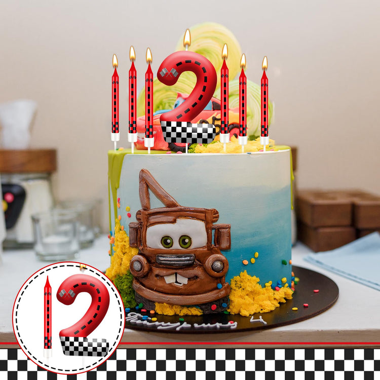 13PCS Racing Car Theme Birthday Candle Set with Checkered Flag Design (13 Count)