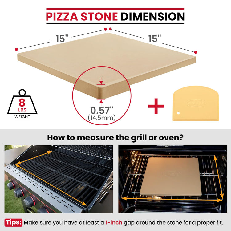 15 x 15 Inch Square Cordierite Pizza Stone for Oven Grill