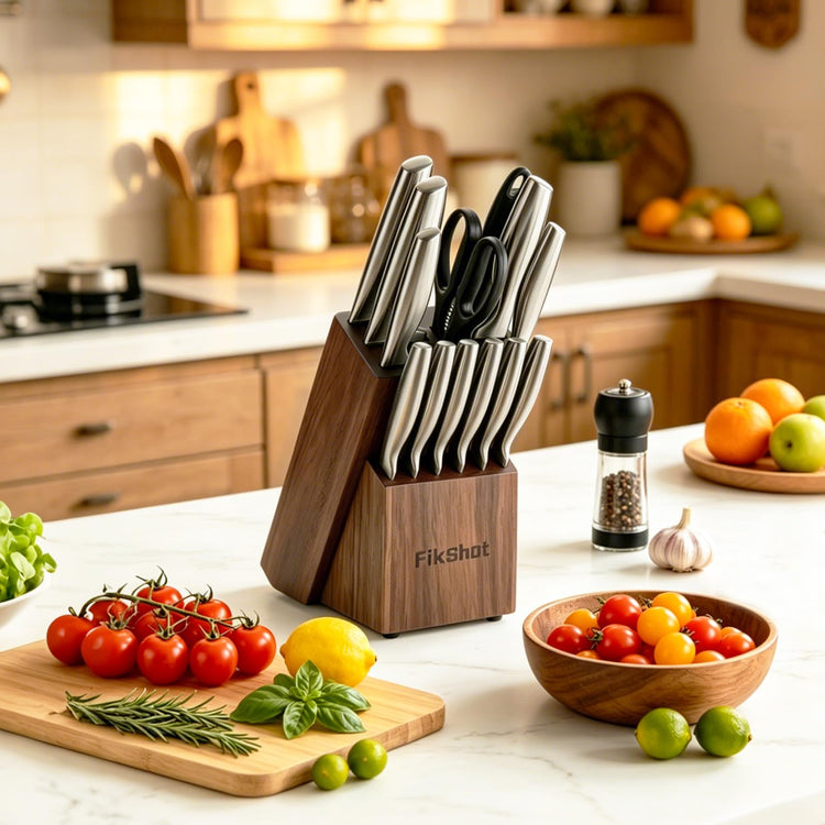 14 Pieces Knife Block Set German Stainless Steel with Sharpener (14 Count)