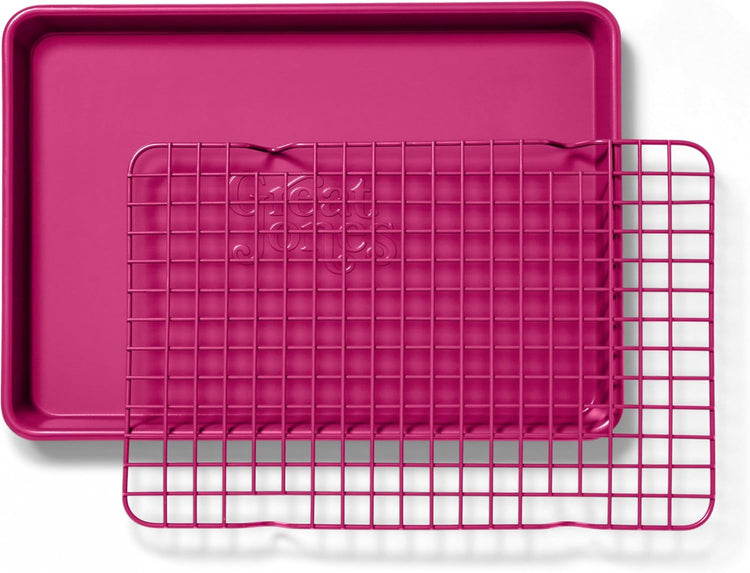 Great Jones Little Chill Wire Cooling Rack (Raspberry) | Nonstick Baking Rack, Heavy-Duty Aluminized Steel | Fits Quarter-Sheet Pans for Cooking and Baking | Oven-Safe 450°F, Dishwasher-Friendly