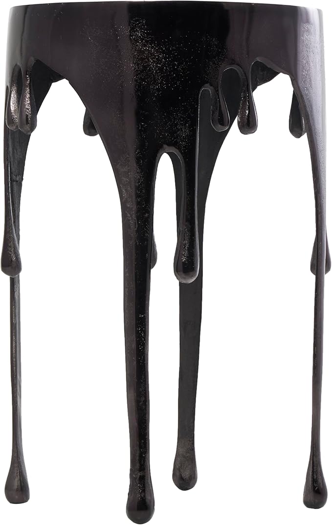 Deco 79 Aluminum Metal Side End Accent Table Melting Drip End Table with Glass Tabletop, Side Table 16" x 16" x 25", Black