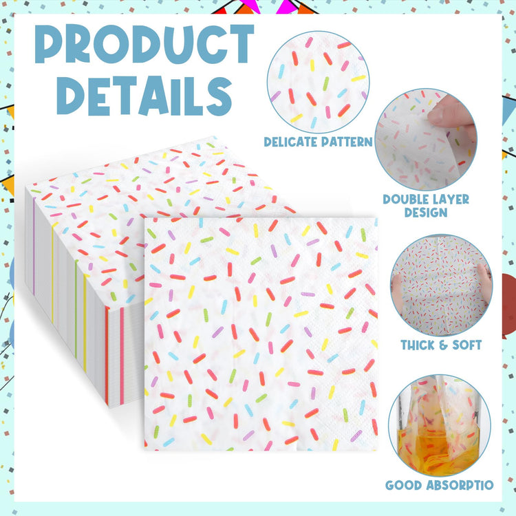 100 Pcs Sprinkles Donut Napkins Birthday Party