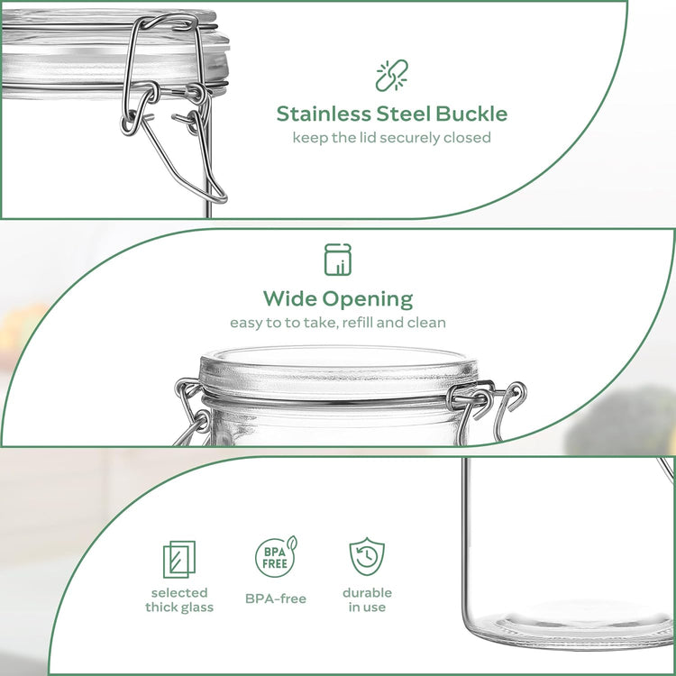 Glass Food Storage Jars with Airtight Lids 10 oz Cylinder 4 Pack Kitchen Storage Containers Small Cabinet Canisters Sealed Pot Canning for Pasta, Cereal, Coffee, Beans, Spice