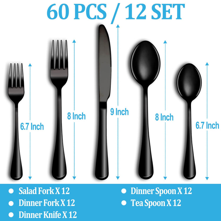 60 Pcs Black Silverware Set (60 Count)