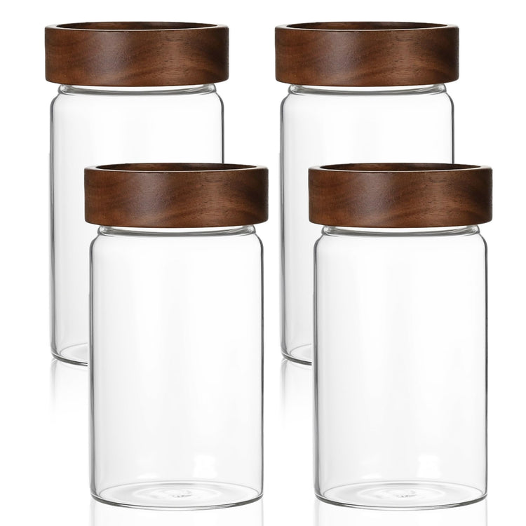 26 oz 850 ml Clear Glass Storage Canister with Airtight Wooden Lid (4 Count)