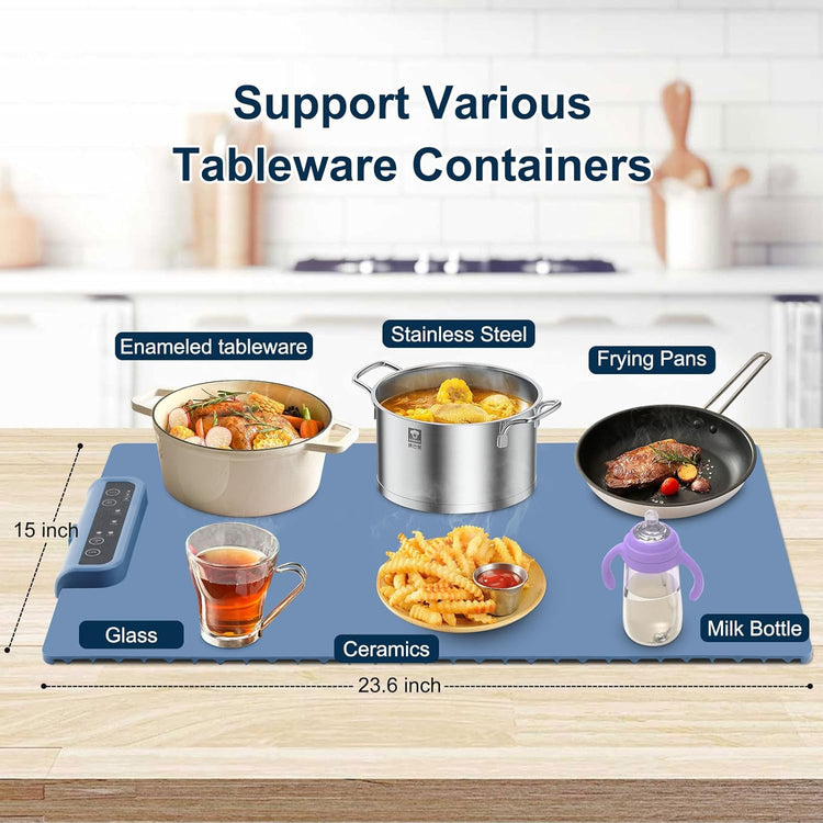 Warming Mat for Food, Full Surface Heating Electric Warming Tray for Food, 3-Temperature Settings Portable Food Warming Mat, Auto Shut-Off Rollable Warming Trays for Buffets Party, Gatherings Blue