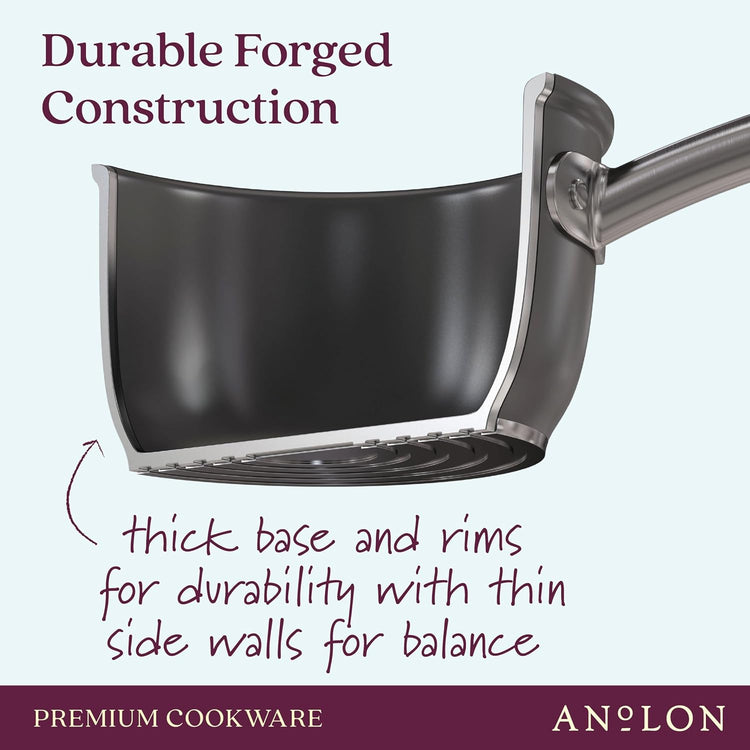 Anolon Accolade Forged Hard Anodized Nonstick Square Grill Pan/Griddle with Spouts, 11 Inch - Moonstone Gray