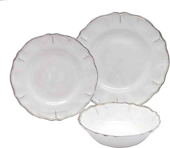 Le Cadeaux 18 Piece Luxury Melamine Dinnerware Set, Service for 6 (Rustica Antique White)