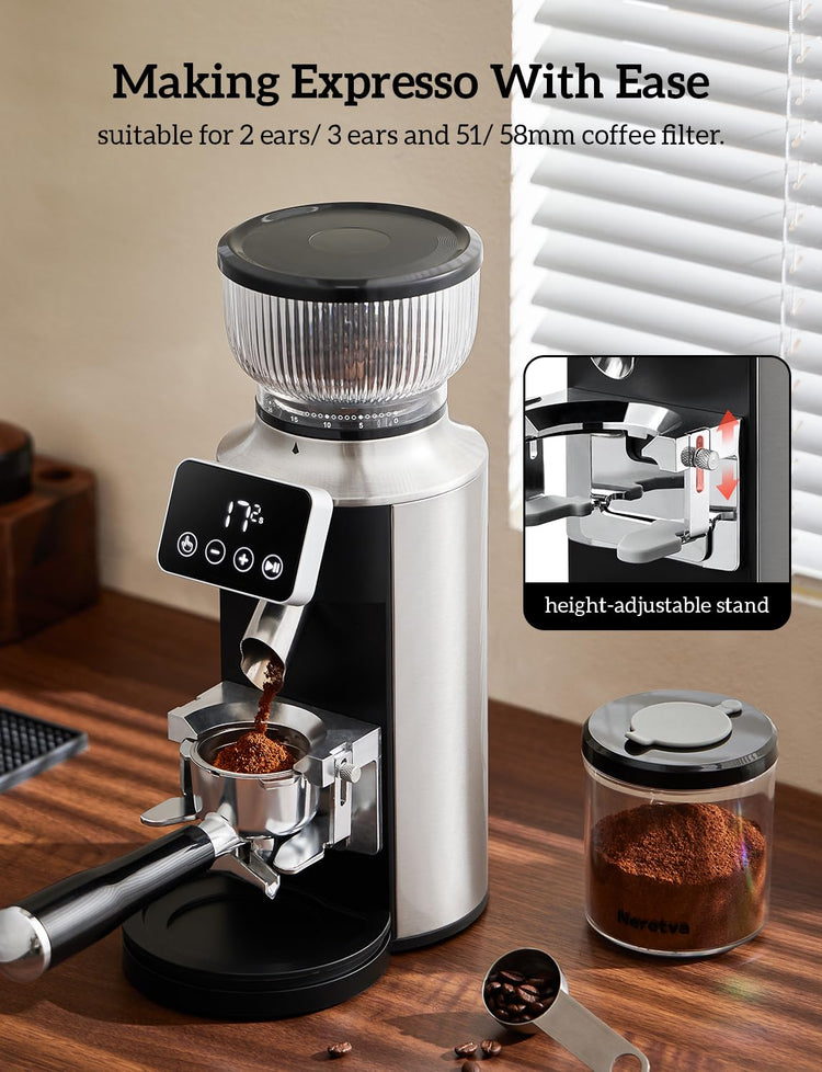 Stainless Steel Espresso Grinder with Portafilter Holder