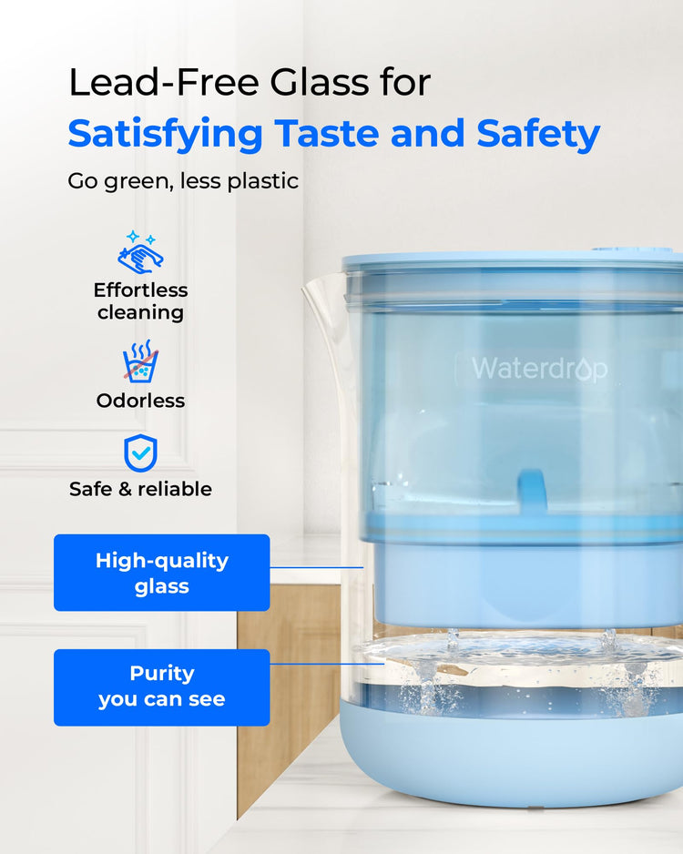 PT-72B-A Glass Alkaline Water Filter Pitcher, 7-Cup, Blue