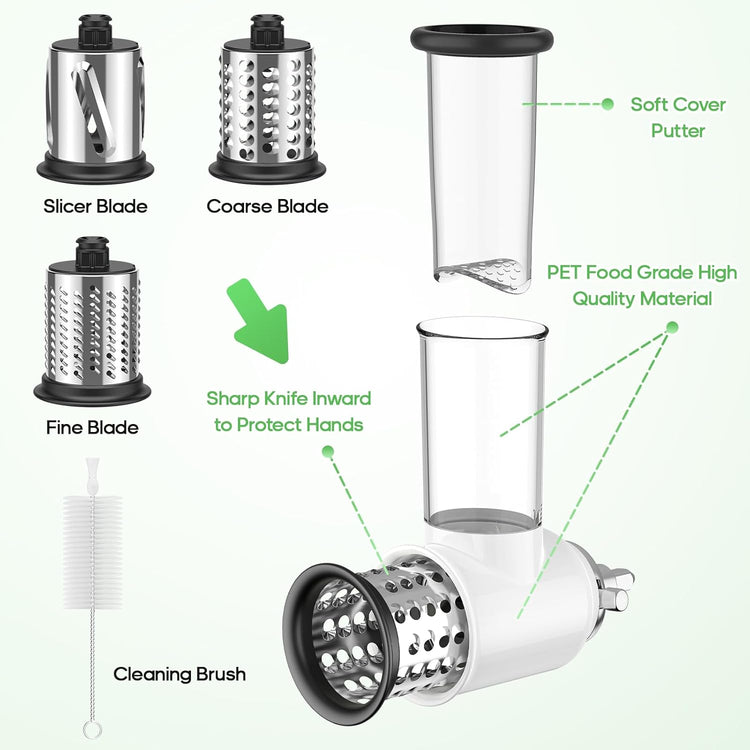 Slicer Shredder Attachment for KitchenAid Stand Mixer, Cheese Grater for KitchenAid Mixer, Salad Maker Accessory, Cheese Grater with 3 Blades, Attachment for Kitchenaid Mixers