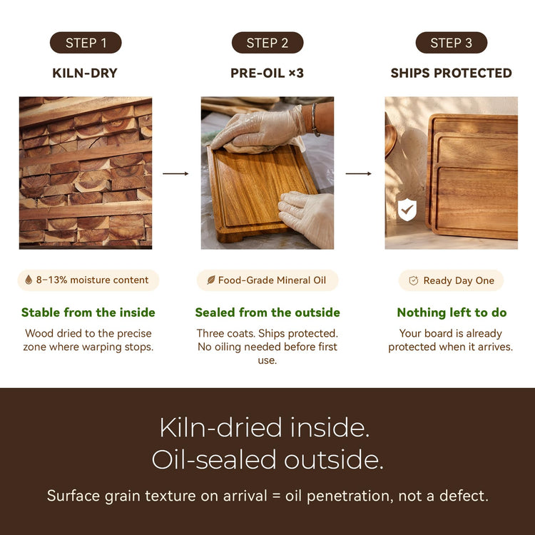 Non toxic Acacia Wood Cutting Board Set of 3 for Kitchen (3 Count)