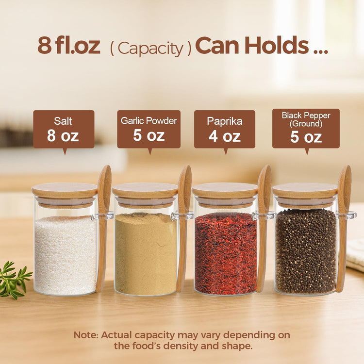 Glass Spice Jars with Spoons 8 oz 12 Pack Round with Labels (12 Count)