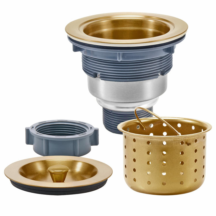 3-1/2 Inch Brass Sink Drain, Durable Stainless Steel Brass Kitchen Sink Drain Assembly Kit with Sink Strainer Waste Basket/Strainer Assembly/Sealing Lid for Standard Kitchen Sink