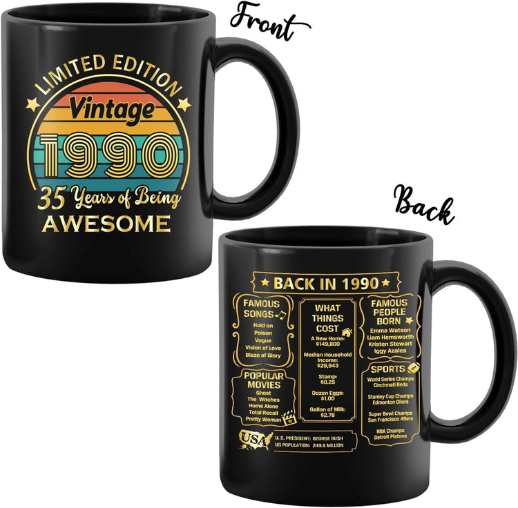 QUPT 35th Birthday Gifts for Women Men, 35th Birthday Gifts for Him, 1990 Birthday Gifts for Women Men, 35 Years Old Gifts, 1990 Birthday Gifts for Her Him, 35th Birthday Presents Coffee Mug