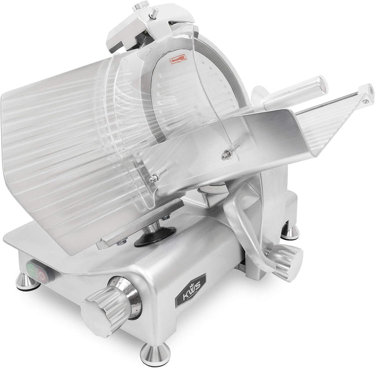 KWS MS-12ES Metal Collection Commercial 420W Electric Meat Slicer 12-Inch with 304 Stainless Steel Blade & Extended Back Space, Frozen Meat/Cheese/Food Slicer Low Noises [ ETL, NSF Certified ]