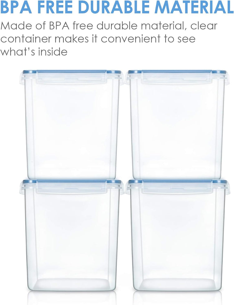 Vtopmart Food Storage Containers 2.5L / 84.5oz, 4 Pieces BPA Free Plastic Airtight Canister for Flour, Sugar, Baking Supplies, with 4 Measuring Cups and 24 Labels, Blue