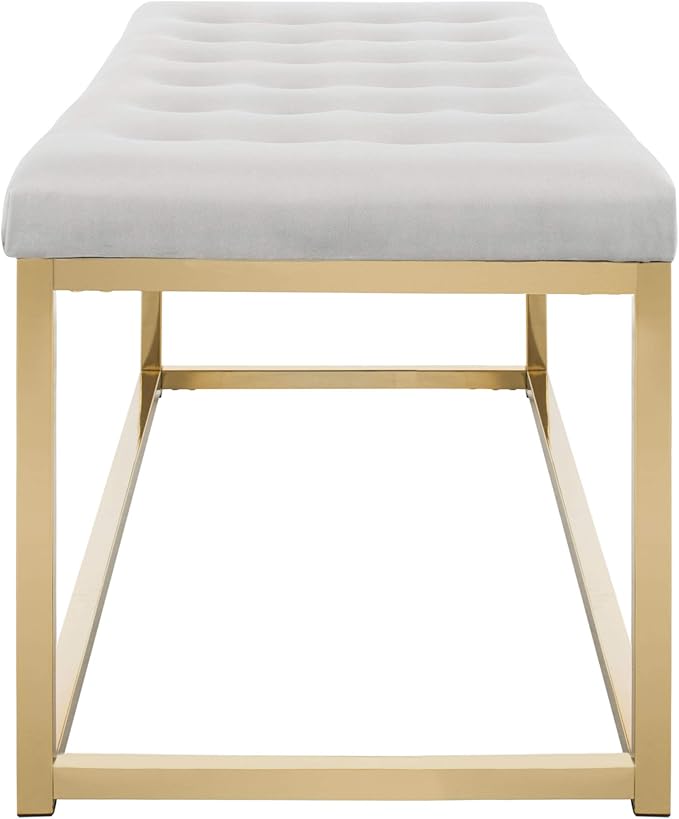 SAFAVIEH Home Collection – Reynolds Grey Tufted Upholstered Accent Bench, Modern Parsons-Style Open Frame Bench with Brass Legs for Bedroom, Entryway or Living Room (FOX6225F)