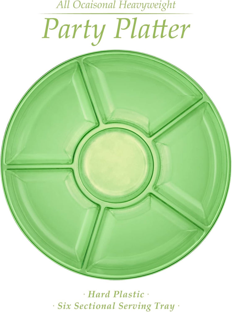 Plasticpro 6 Sectional Round Plastic Serving Tray/Platter (8, Green)