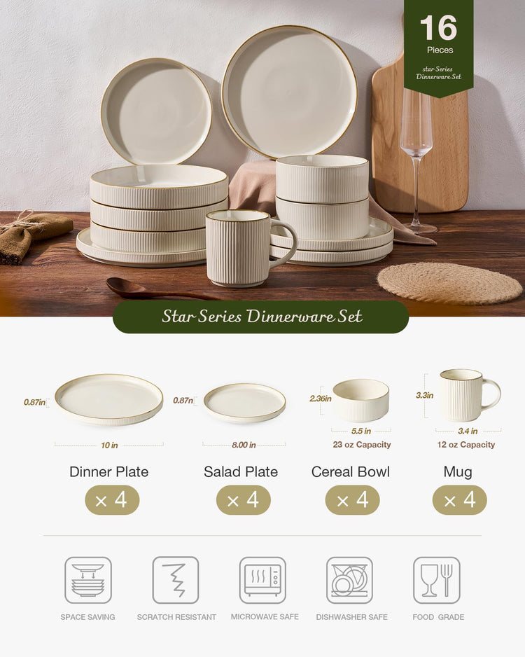 Stoneware Dinnerware Set with Mugs (16 Count)