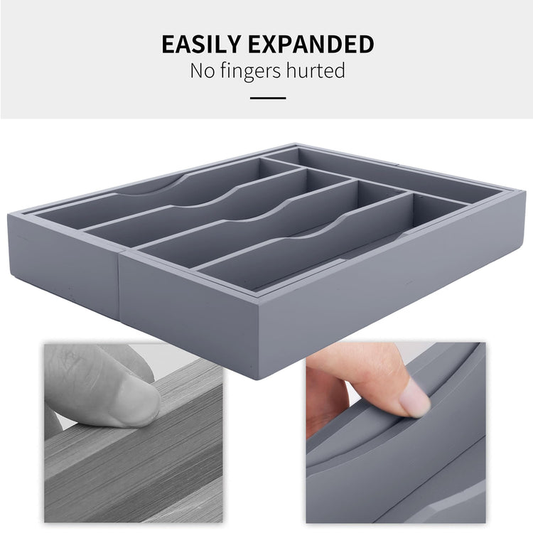 Expandable Bamboo Kitchen Drawer Organizer for Cutlery and Utensils