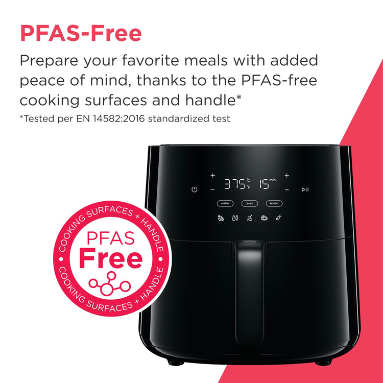 3-in-1 Air Fryer, Large 5.3 QT Capacity, Digital Display, 3 Cooking Modes, 5 Recipe Presets, Automatic Shake Reminder, PFAS-Free Cooking Surfaces, Black