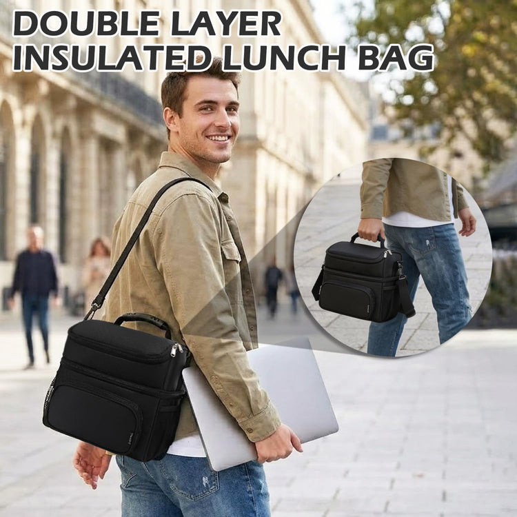 Double Layer Cooler Insulated Lunch Bag Adult Lunch Box Large Tote Bag for Men (2 Count)