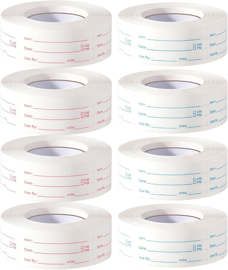 8 Rolls 4000 Pieces Removable Food Labels, 1 x 2 Inch Date Stickers for Freezer, Refrigerator Food Containers - Easy to Write On