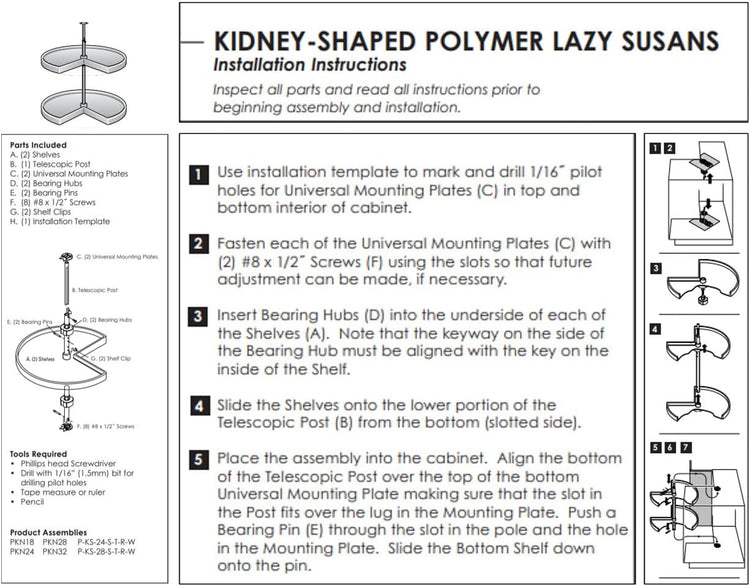 KV Lazy Susan Kidney Shaped 2 Polymer Shelves 24" (Set) White