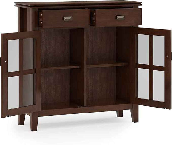 SIMPLIHOME Artisan SOLID WOOD 36 Inch Wide Contemporary Entryway Storage Cabinet in Russet Brown, For the Living Room, Entryway and Family Room