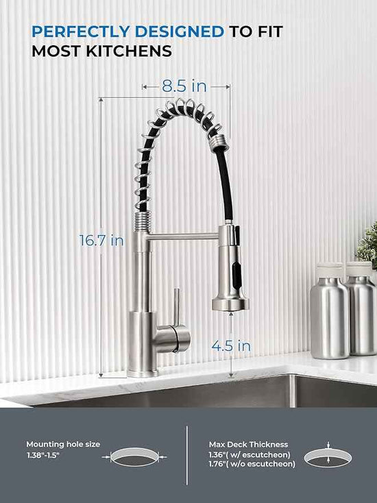 WEWE Kitchen Sink Faucet, Kitchen Faucets with Pull Down Sprayer Stainless Steel Single Handle Single Hole Brushed Nickel Commercial Industrial Spring Pull Out Laundry Farmhouse Kitchen Faucet