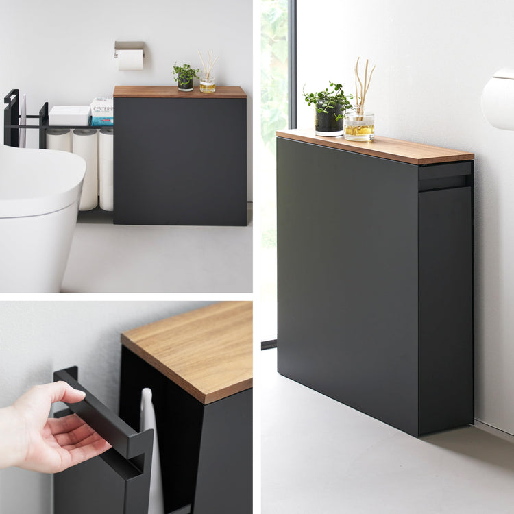 Home Pull Out Bathroom Storage Cabinet with Wood Top