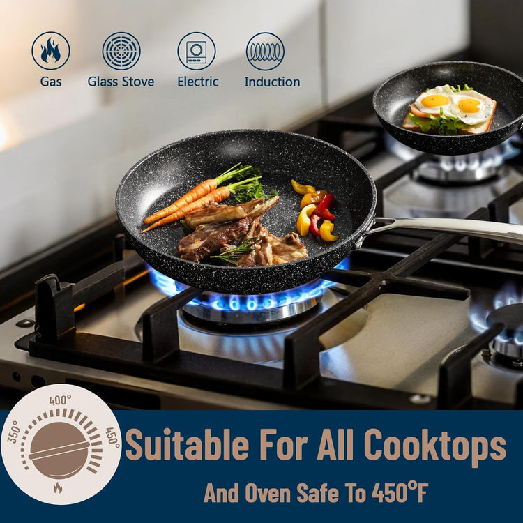 UCC LIFE Non Stick pots and pans set, 9.5" and 12" Kitchen Cookware Pot 2 Piece Set, Stainless Steel Handle, Bottom can Withstand High Temperatures (PFOA PFAS PTFE Free)