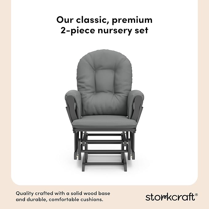 Storkcraft Premium Hoop Glider & Ottoman (Gray/Gray) — GREENGUARD Gold Certified Nursery Glider, Solid Wood Craftsmanship, Smooth-Gliding Nursery Chair and Ottoman, Award-Winning