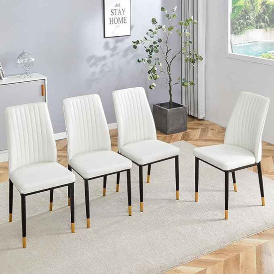 Modern Dining Chairs Set - 4 White PU Leather Armless Chairs with Metal Legs for Dinner Room, Office, Waiting Room